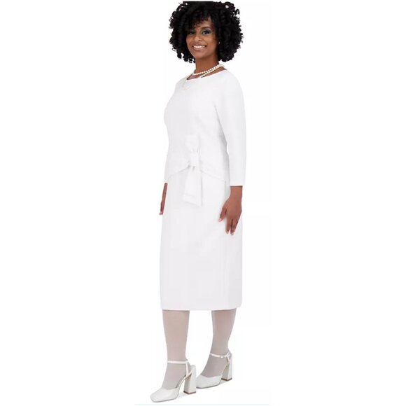 Kasper Women's Side-Bow 3/4-Sleeve Stretch Crepe Dress White Size XL NWT - Picture 2 of 3
